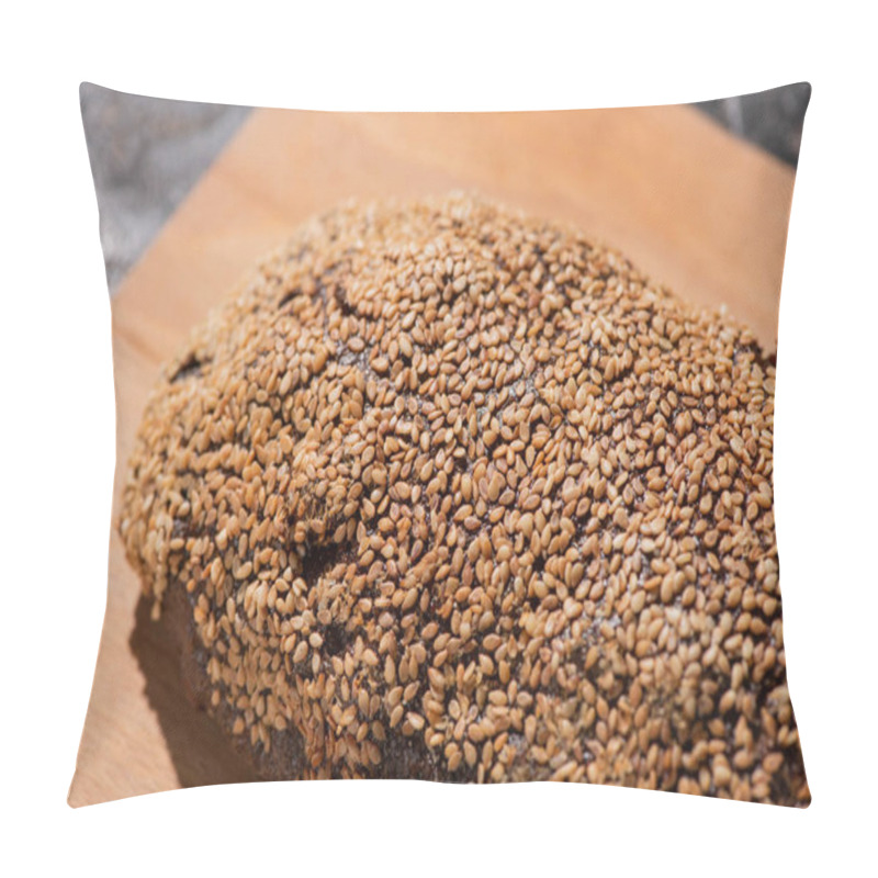 Personality  Fresh Baked Black Bread With Sesame On Cutting Board Pillow Covers