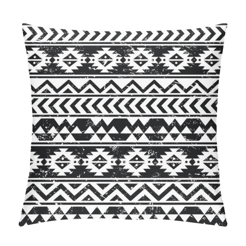 Personality  Aztec Tribal Seamless Grunge White Pattern On Black Background Pillow Covers