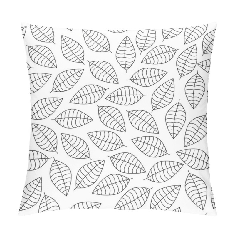 Personality  Vector Seamless Pattern With Black Leaves Silhouettes On A White Background Pillow Covers