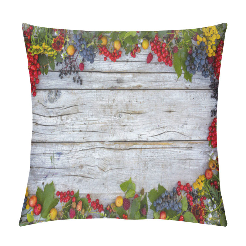 Personality  Autumn Leaves And Fruit On Wooden Background. Frame With Space For Text. Pillow Covers