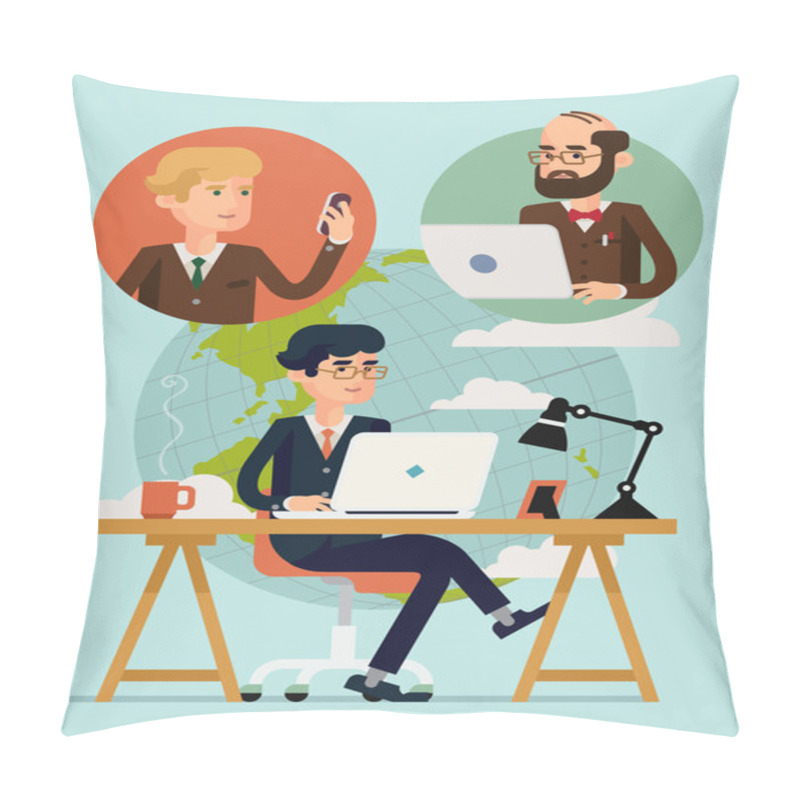 Personality  Businessmen Having Video Conference Pillow Covers