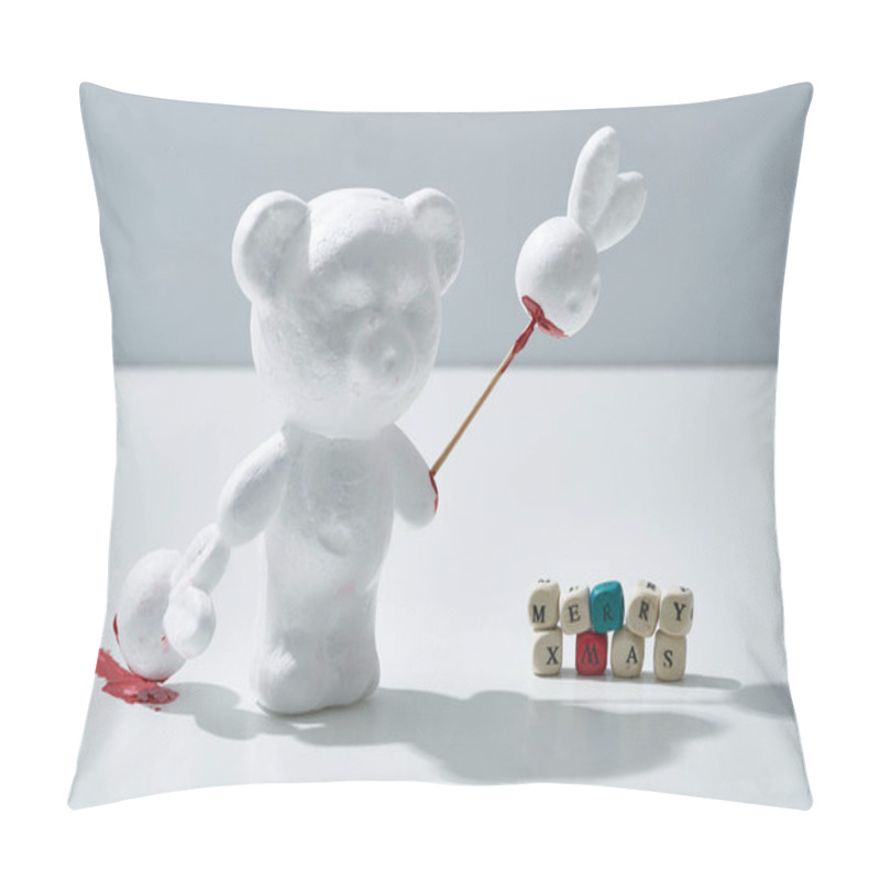 Personality  Bloody Christmas Scary Celebration Scene, White Animals, Hares And Bears Made Of Plastic Celebrate Holiday In The Forest                               Pillow Covers