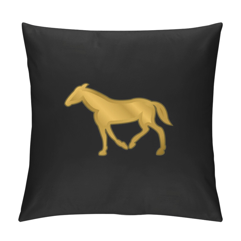 Personality  Black Walking Horse With Tail Down Gold Plated Metalic Icon Or Logo Vector Pillow Covers