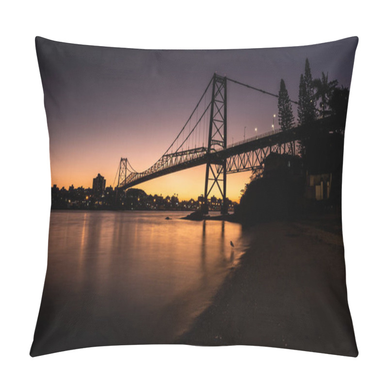 Personality  Cable Stayed Bridge Hercilio Luz In Florianopolis, Santa Catarina, Brazil, At Sunset With Colorful Sky And Silhouette Of The Structure Pillow Covers