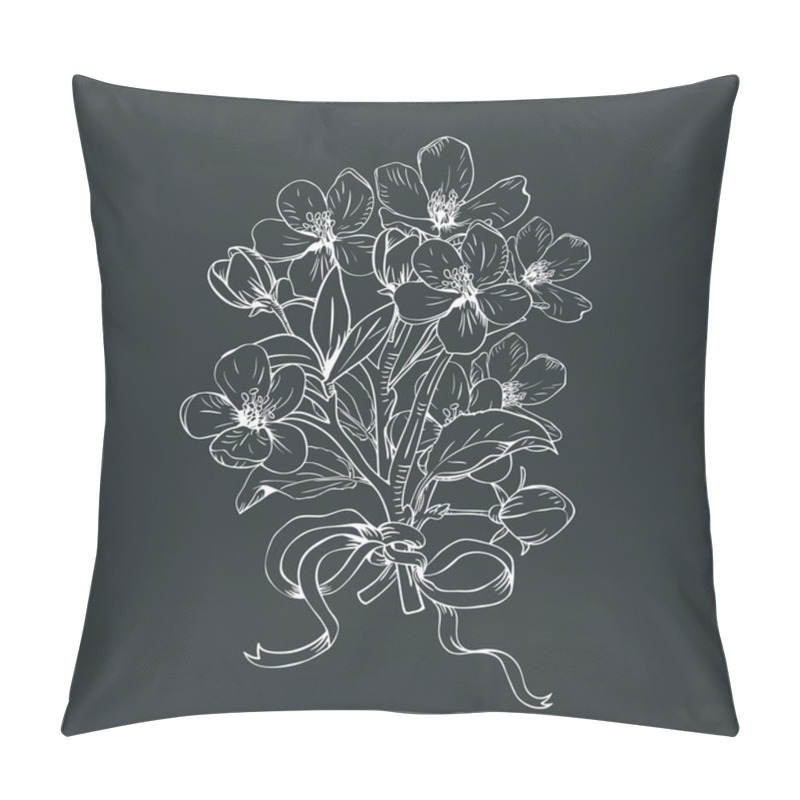 Personality  Blooming Tree. Hand Drawn Botanical Blossom Branches Bouquet On Black Background. Vector Illustration Pillow Covers