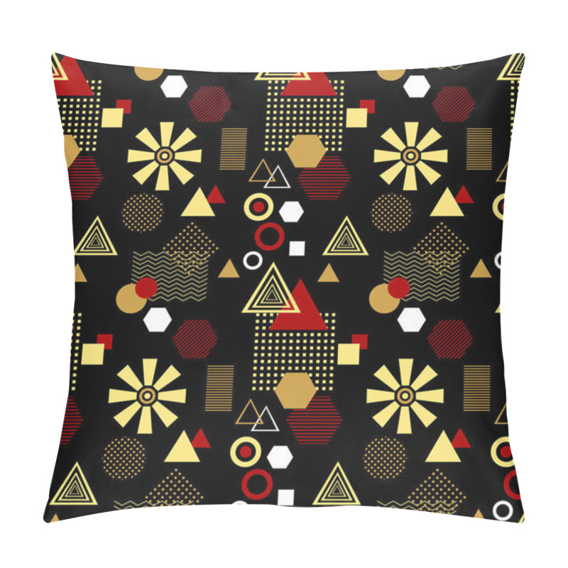 Personality  Abstract Seamless Pattern In Postmodern Memphis Style Black Gold Red Pillow Covers