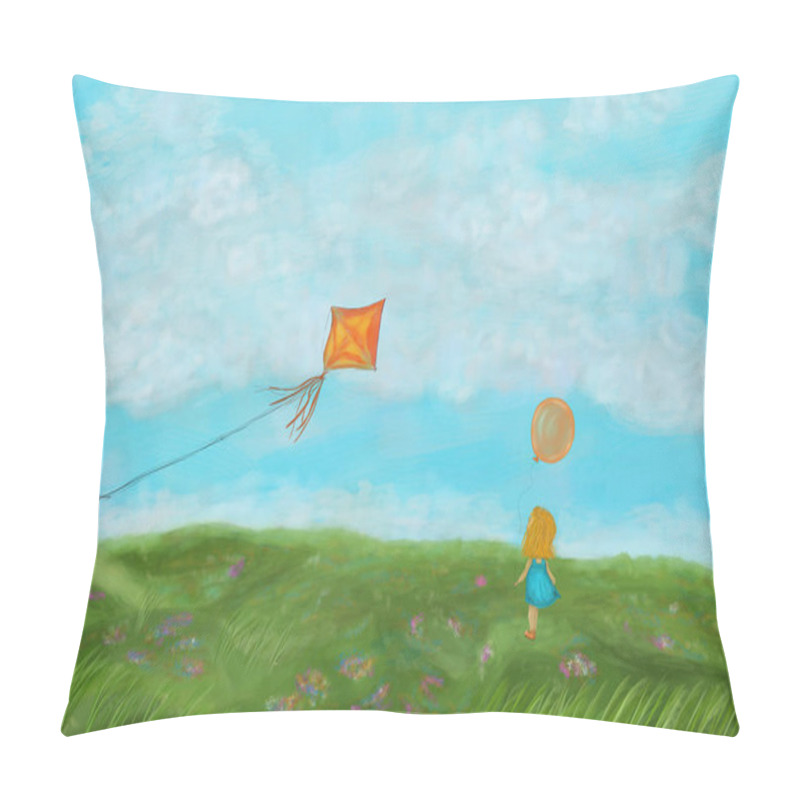 Personality  Illustration Green Nature Landscape With Active Boy And Girls Pl Pillow Covers