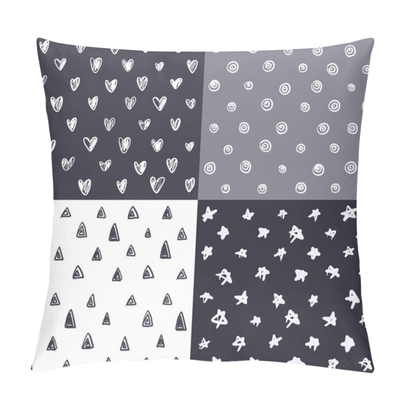 Personality  Four Seamless Patterns With Abstract Ink Hand Drawn Elements Pillow Covers