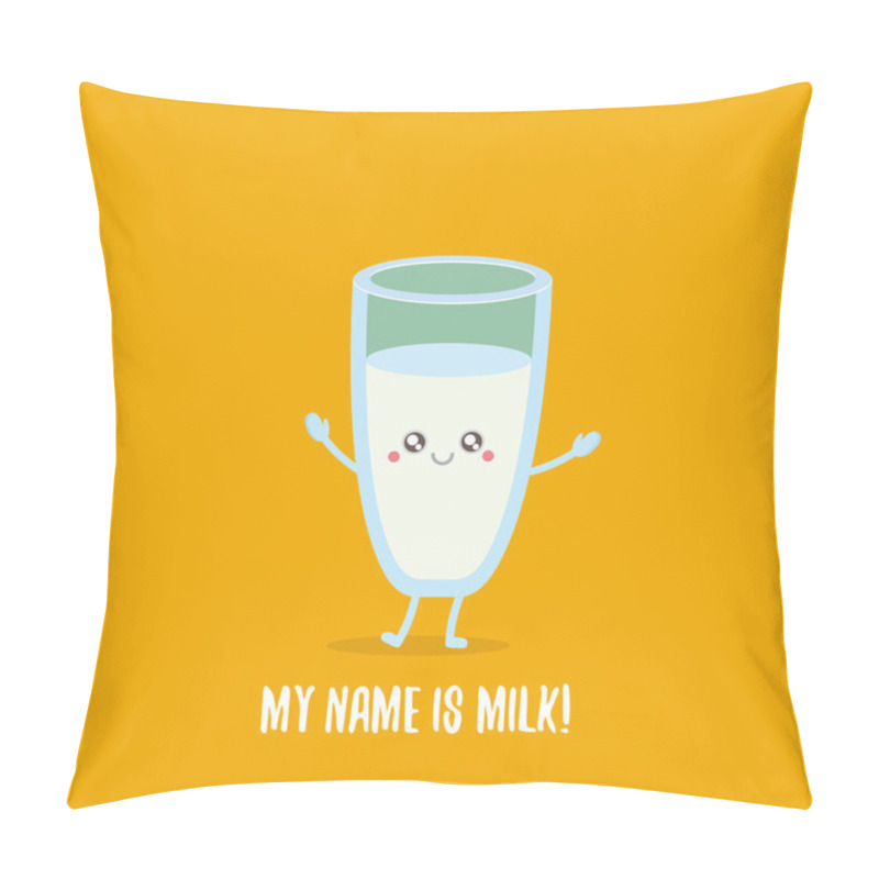 Personality  Funny Cartoon Cute Smiling Milk Glass Character Isolated On Orange Background. Kids Food Flat Funky Character Pillow Covers