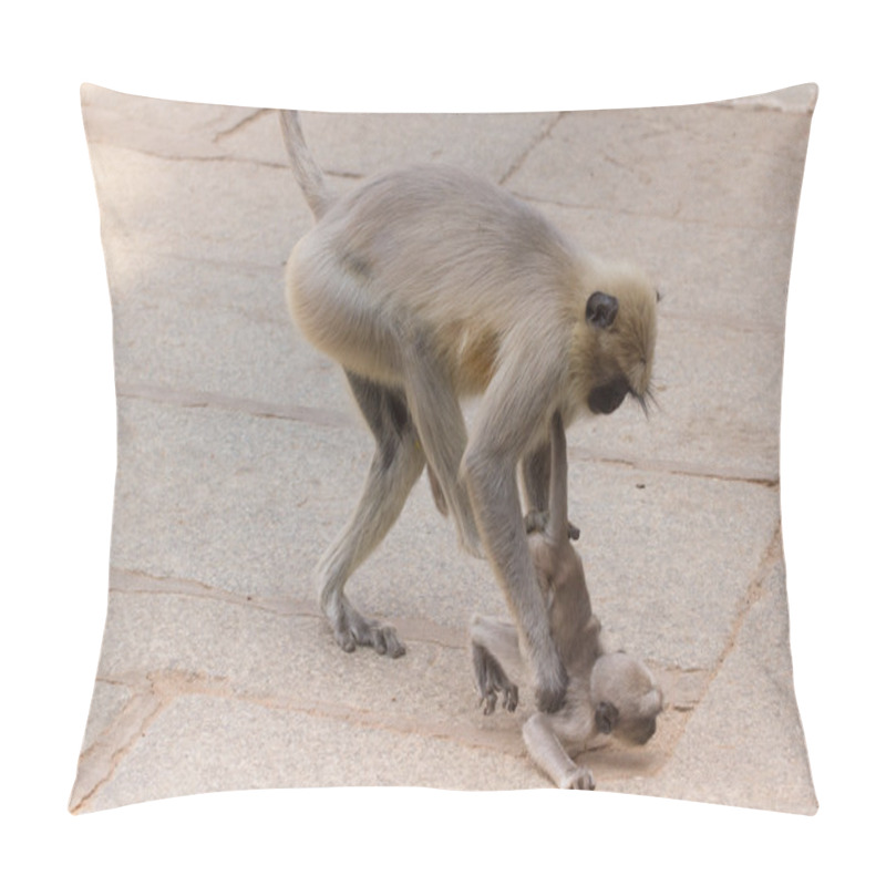 Personality  Long-tailed Monkey Beating Its Children Pillow Covers