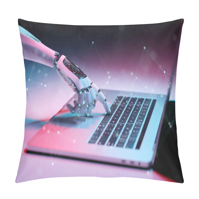 Personality  Robotic Hand Pressing A Keyboard On A Laptop 3D Rendering Pillow Covers