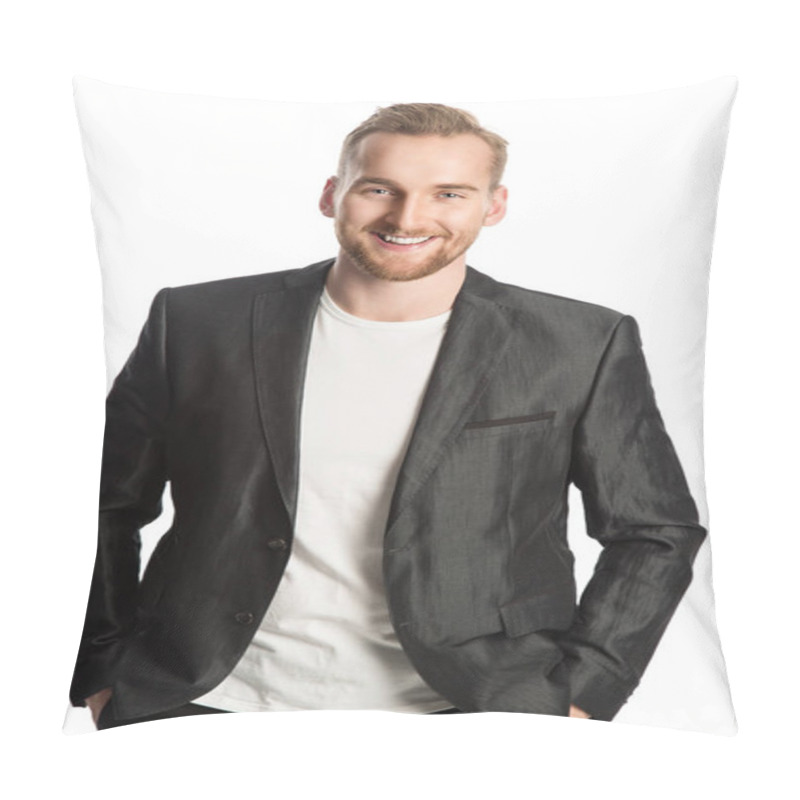 Personality  Smiling Blonde Man In Blazer Pillow Covers