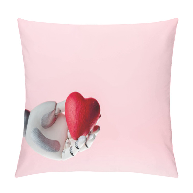 Personality  Robot Hand Holding Red Heart Isolated On Pink Pillow Covers