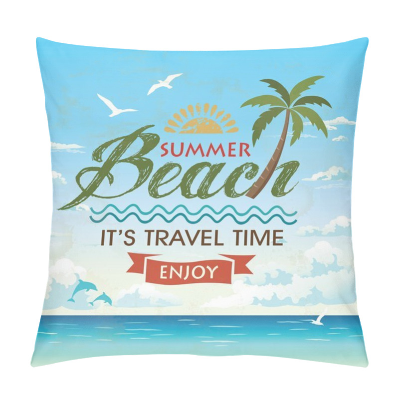 Personality  Summer Beach Vector Background In Retro Style Pillow Covers