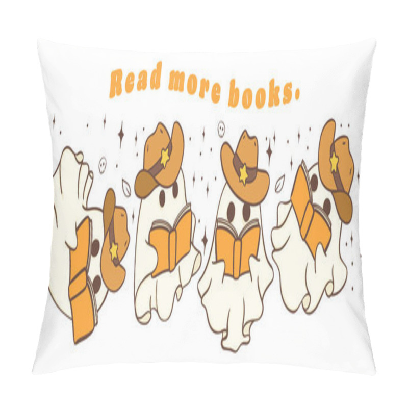 Personality  Halloween Ghosts Read Books In Cute Kawaii Cartoon Doodle Banner Pillow Covers