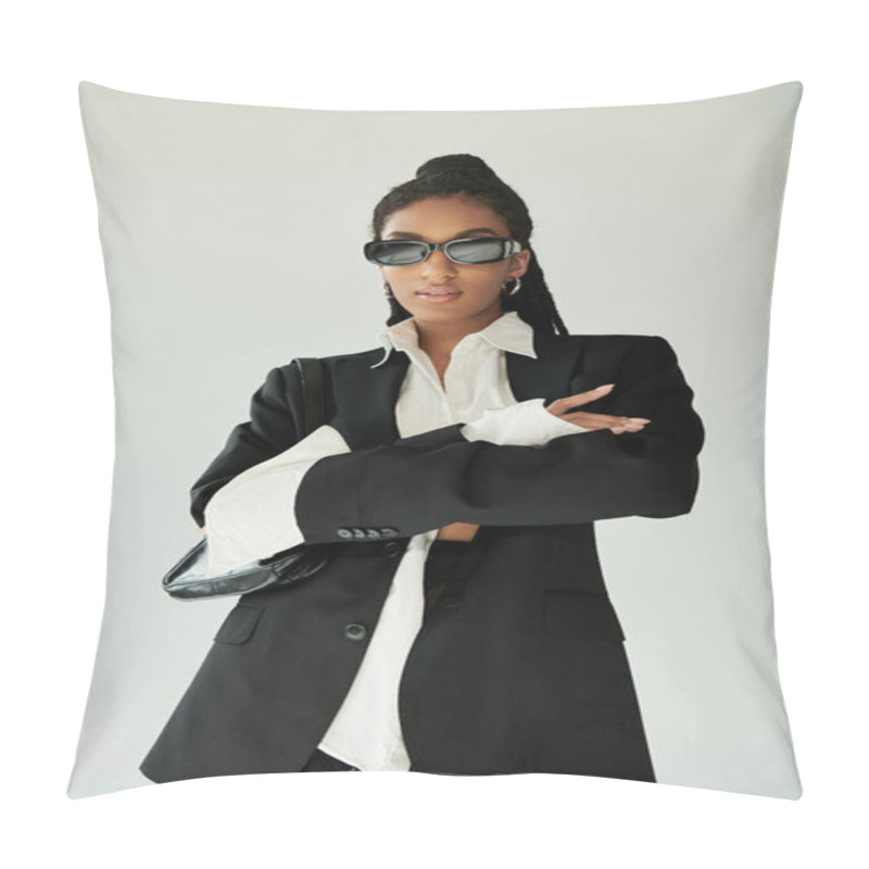 Personality  A Confident Young Woman Flaunts Her Stylish Look With Bold Accessories In A Modern Space. Pillow Covers