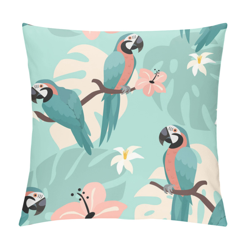 Personality  Trendy Pattern With Parrots And Tropical Leaves. Vector Seamless Texture.  Pillow Covers