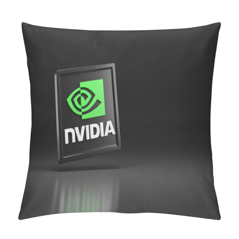 Personality  Buenos Aires, Argentina; September 12th, 2023: Nvidia Logo In Three Dimensions Isolated On Dark Background. 3d Illustration. Pillow Covers