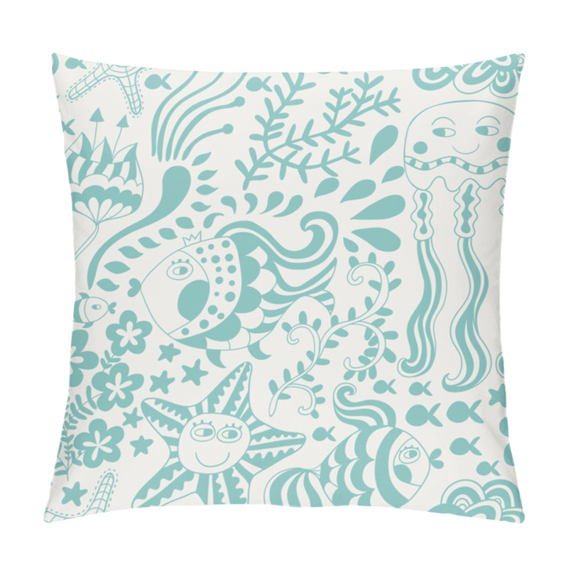 Personality  Cartoon Set With Sea Live, Vector Set. Copy That Square To The S Pillow Covers