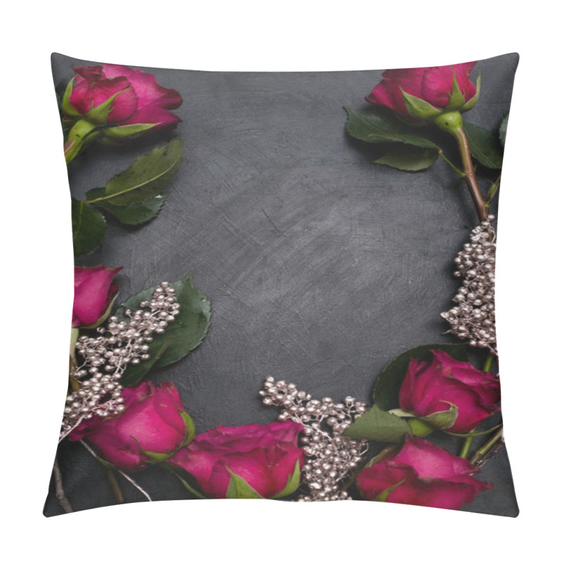 Personality  Red Roses Wreath Silver Decor Dark Background Pillow Covers