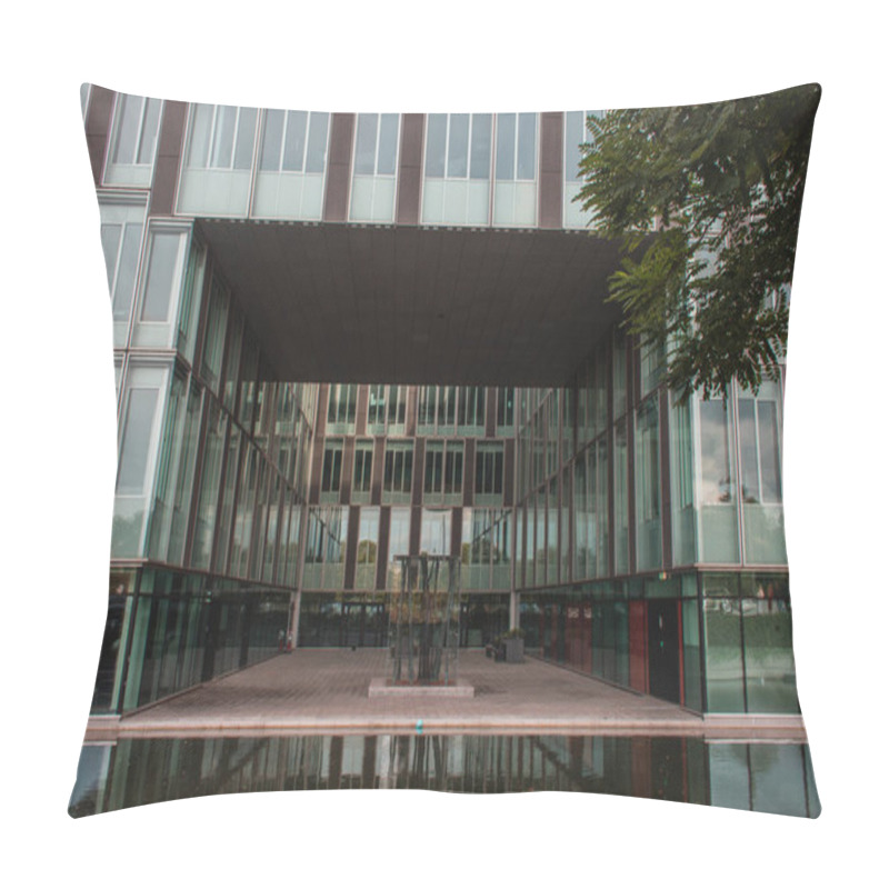 Personality  Glass Facade Of Building Near Canal In Copenhagen, Denmark  Pillow Covers