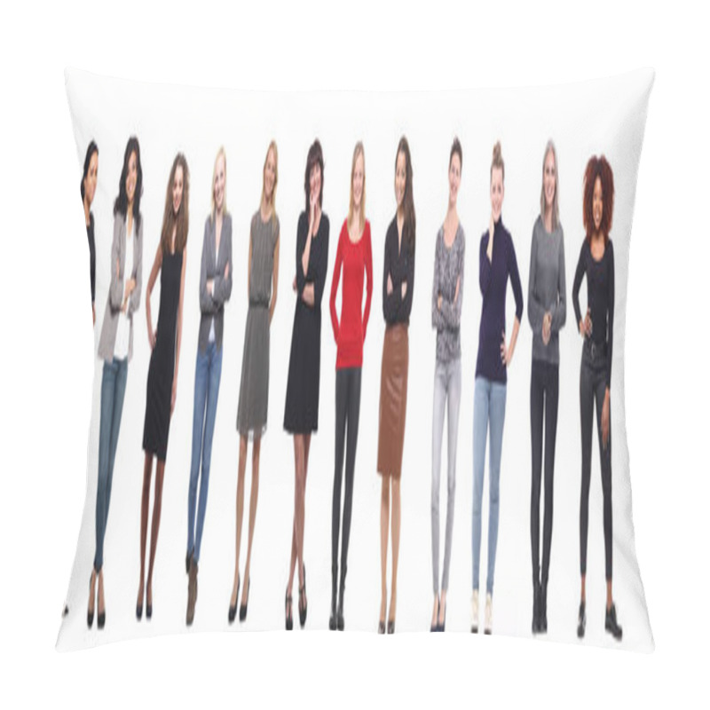 Personality  Interracial Women Is Posing On White Background Pillow Covers