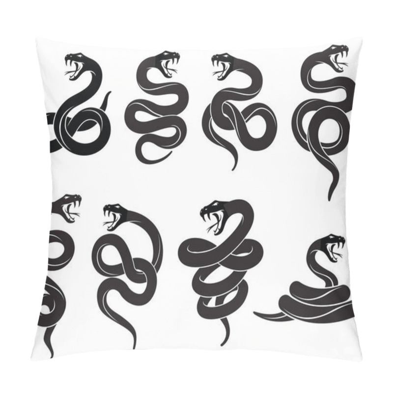 Personality  Collection Of Black Snakes Isolated On White Background Pillow Covers