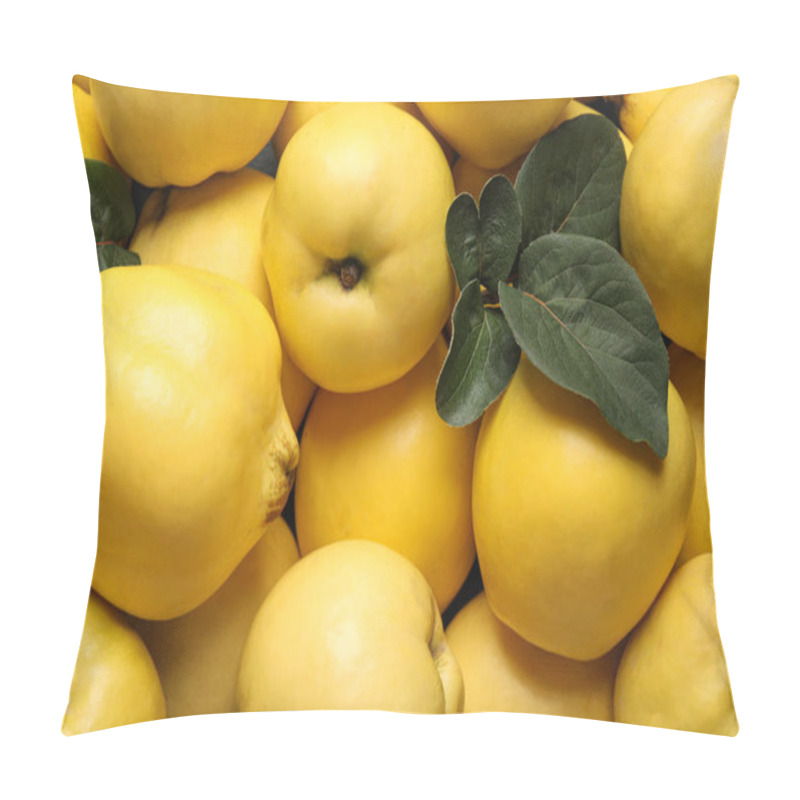 Personality  Fresh Ripe Organic Quinces With Leaves As Background, Closeup Pillow Covers