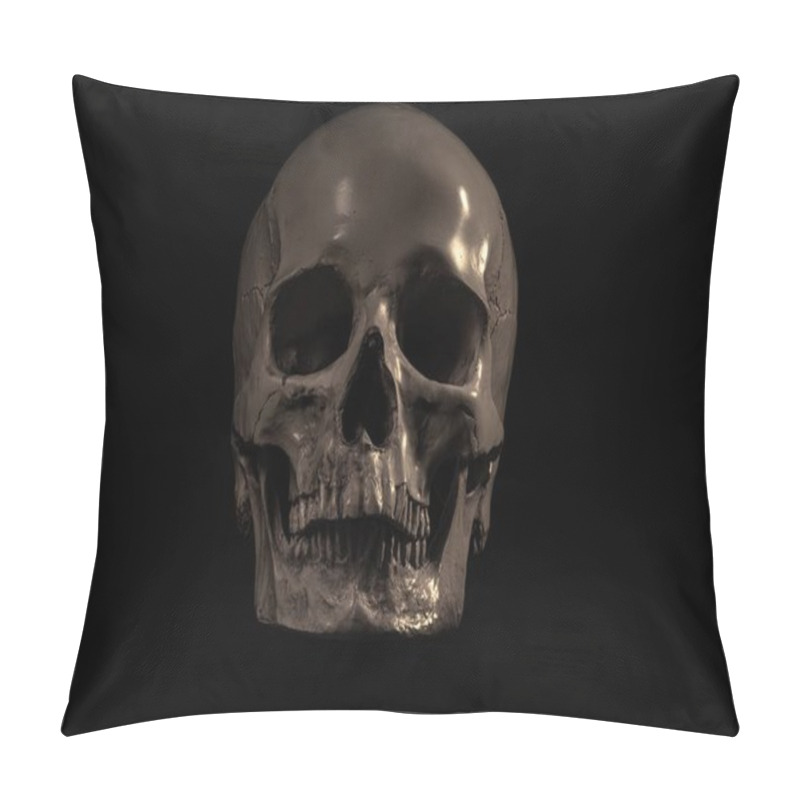 Personality  A Closeup Shot Of A Grey Skull On The Black Background Pillow Covers