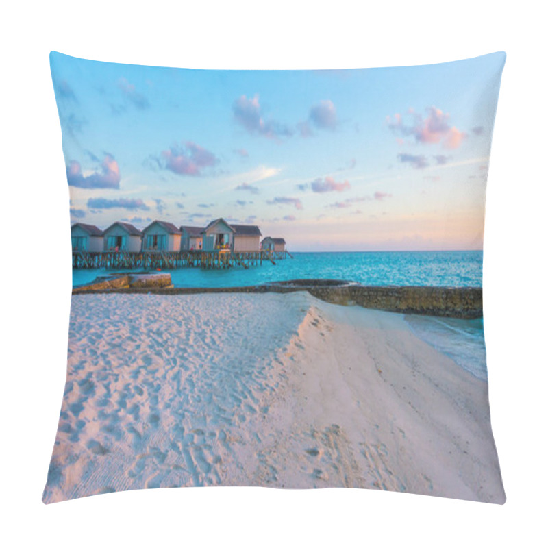 Personality  Beautiful Sunset With  Water Villas  In Tropical Maldives Island Pillow Covers