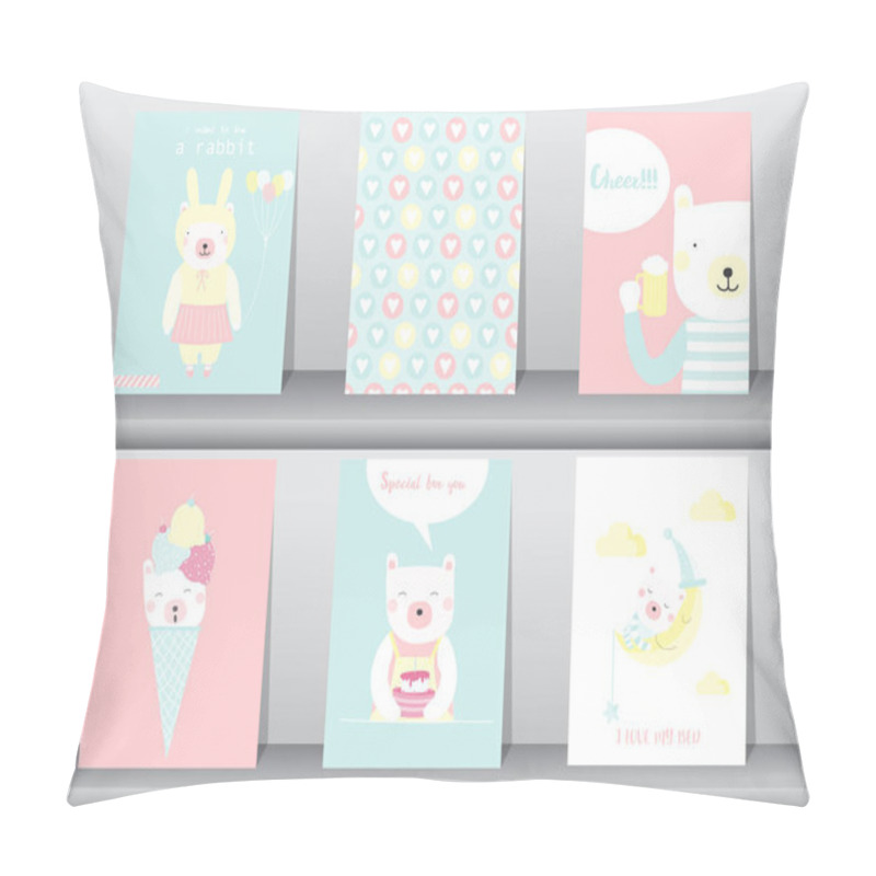 Personality  Set Of Cute Animals Poster,template,cards,bear,Vector Illustrations  Pillow Covers