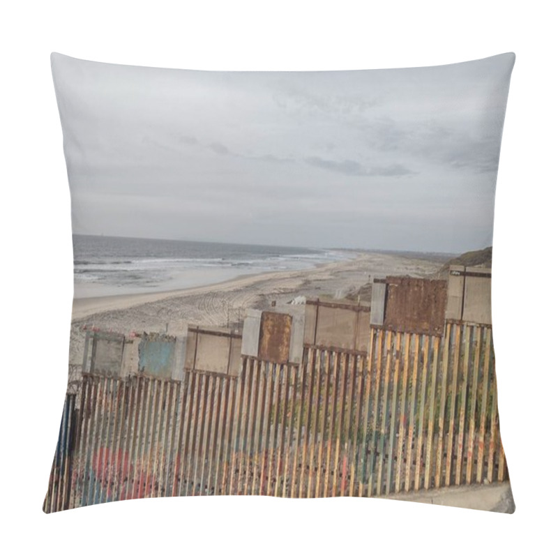 Personality  Gloomy View Of Rusty Protective Border Wall Mexico Tijuana And United States Of America. Defense Against Illegal Immigration, Narcotics, Drugs, Illegal Substances Trafficking Due To Cartel Activity. Pillow Covers