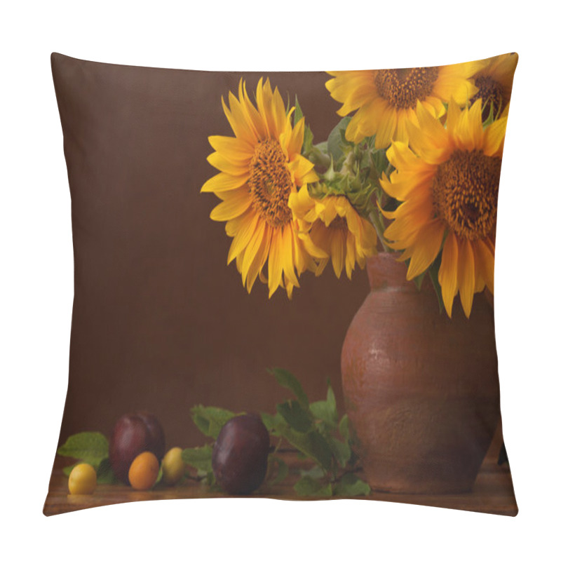 Personality  Bouquet Of Sunflowers And Ripe Cherry Plums Pillow Covers