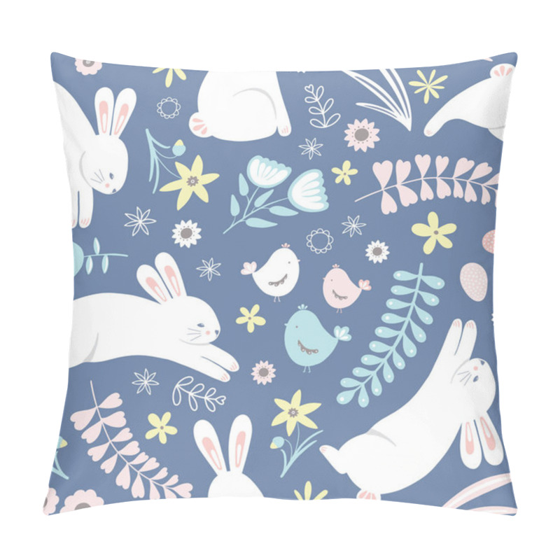 Personality  Easter Pattern. Cute Vector Bunny Floral Seamless Repeat Design Background. Pillow Covers