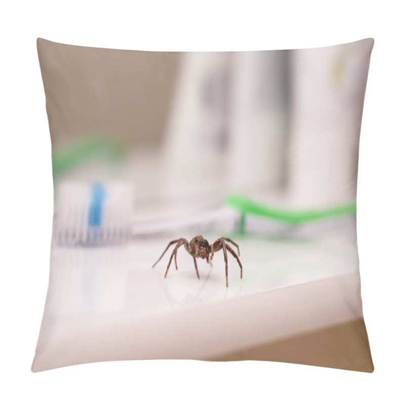 Personality  Poisonous Spider Inside Residential Toilet. Arachnophobia Concept, Fear Of Spider. Spider Bite Or Fingering. Pillow Covers