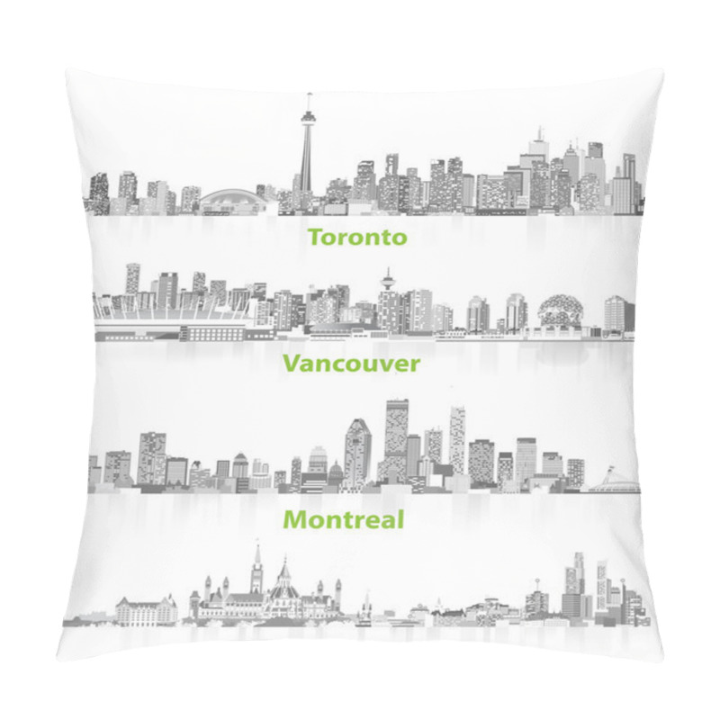 Personality  Illustrations Of Canadian Urban City Skylines In Grey Scales On White Background Pillow Covers