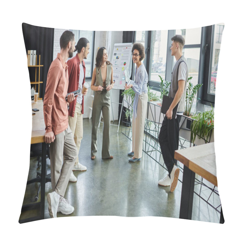 Personality  Colleagues In Elegant Attire Discuss During A Challenging Time. Pillow Covers