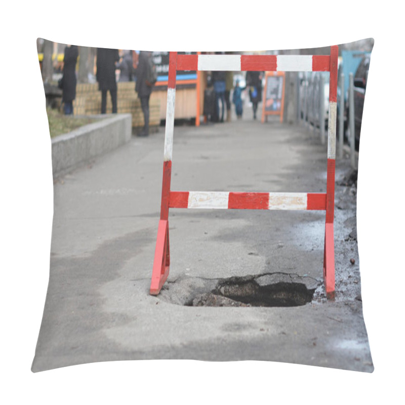 Personality  Barrier Around Sidewalk Pit In Ashalt Pillow Covers