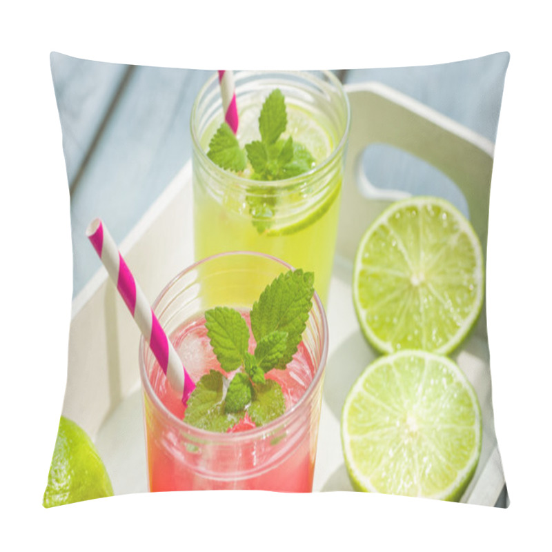 Personality  Two Glasses Of Ice Cold Lemonade Pillow Covers