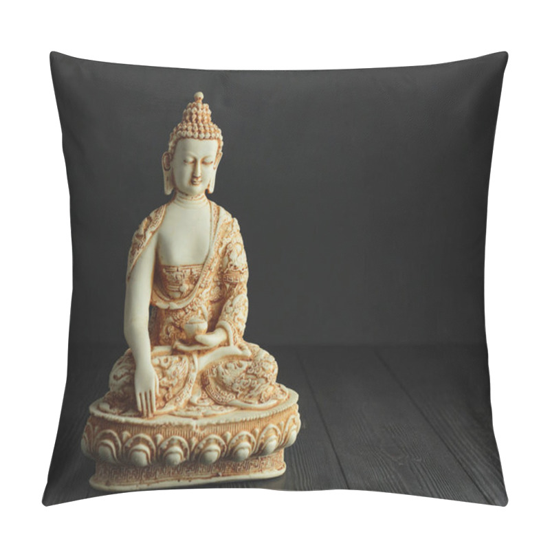 Personality  Serene Buddha Statue Exuding Tranquility Against A Dark Background. Pillow Covers