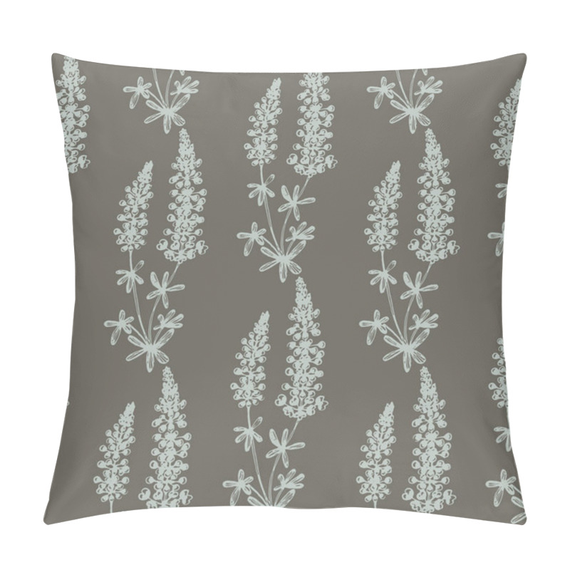 Personality  Purple Lupine Wildflower Seamless Vector Pattern. Simple Line Art Wild Flower Like Lavender In Light Blue Over A Grey Background.  Great For Home Decor, Fabric, Wallpaper, Gift-wrap, Stationery And Packaging Design Projects. Pillow Covers