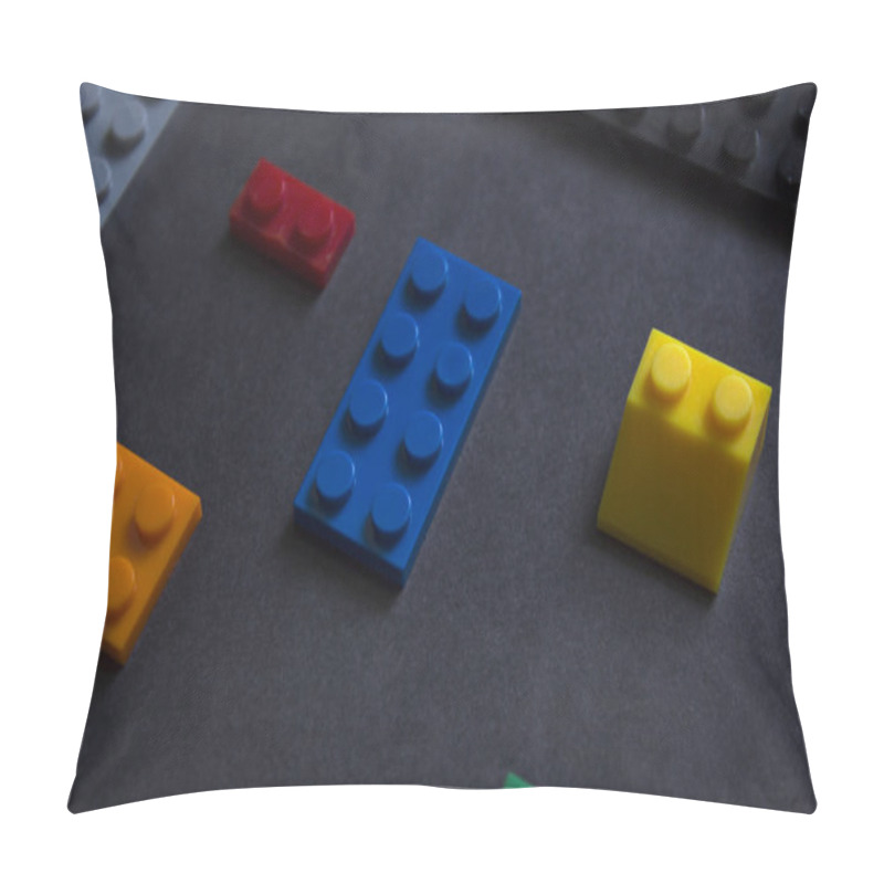 Personality  Background For Children's Site, For The Menu. Children's Constructors On Black. Multi-colored Cubes. Games For Motor Developing Memory And Mind. Pillow Covers