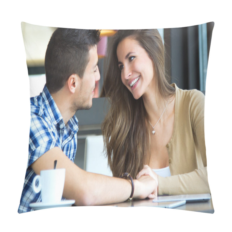 Personality  Young Couple In Love At A Coffee Shop Pillow Covers