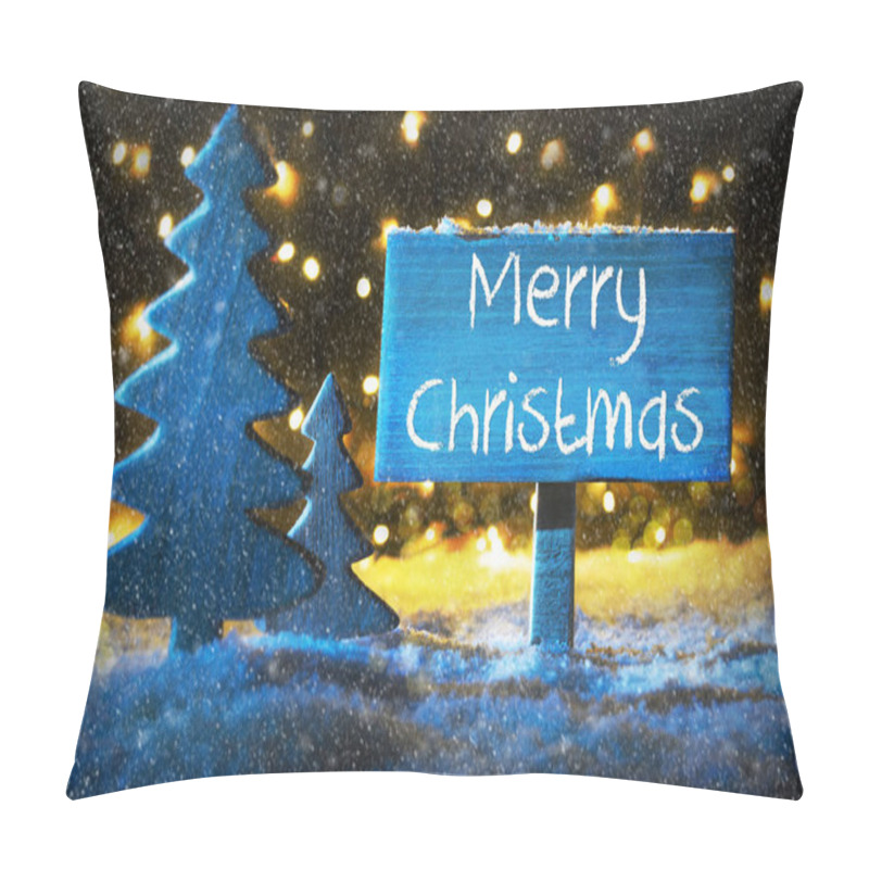 Personality  Blue Tree, Text Merry Christmas, Snowflakes Pillow Covers