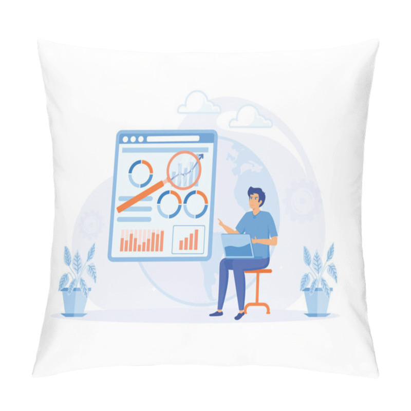 Personality  Data Driven Business Model Abstract. Data Analytics, Data Driven Business, Comprehensive Strategy, New Economic Model. Flat Vector Modern Illustration Pillow Covers