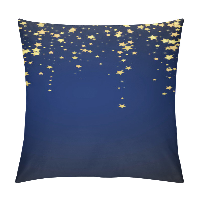 Personality  Magic Stars Vector Overlay.  Gold Stars Scattered Around Randomly, Falling Down, Floating.  Chaotic Dreamy Childish Overlay Template. Enchanting Vector With Magic Stars On Dark Blue Background. Pillow Covers