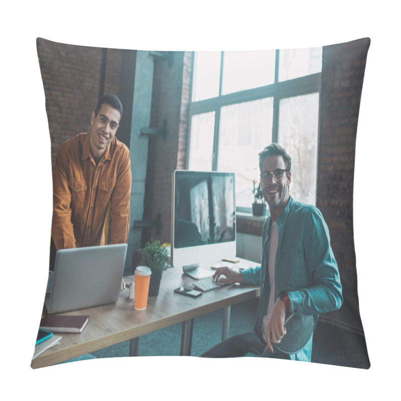 Personality  Happy Positive Men Being In A Good Mood At Work Pillow Covers