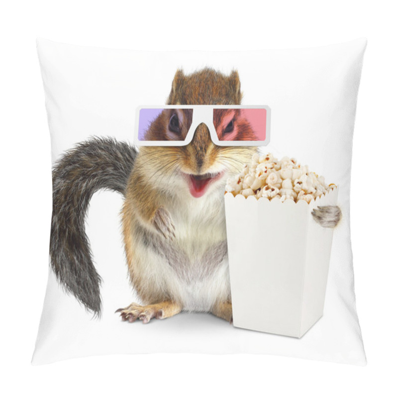 Personality  Funny Squirrel With Blank Popcorn Bucket And 3d Glasses Isolated Pillow Covers