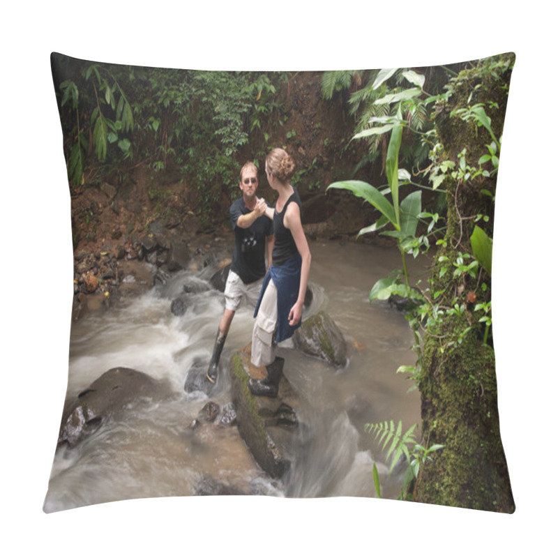 Personality  Woman Helping Man Cross Costa Rican River Pillow Covers