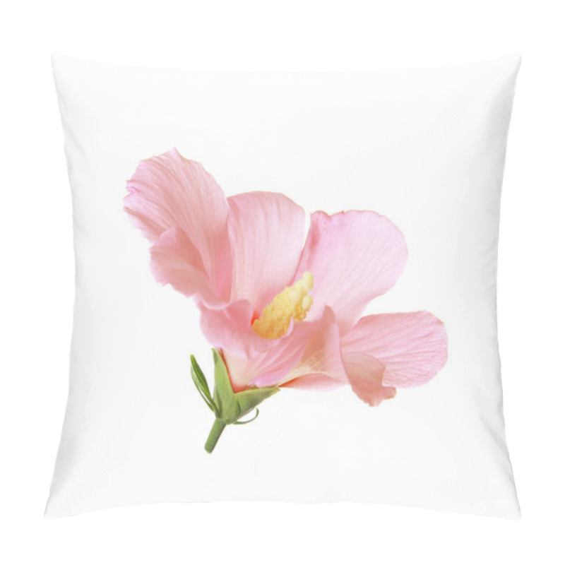 Personality  Beautiful Tropical Pink Hibiscus Flower On White Background Pillow Covers